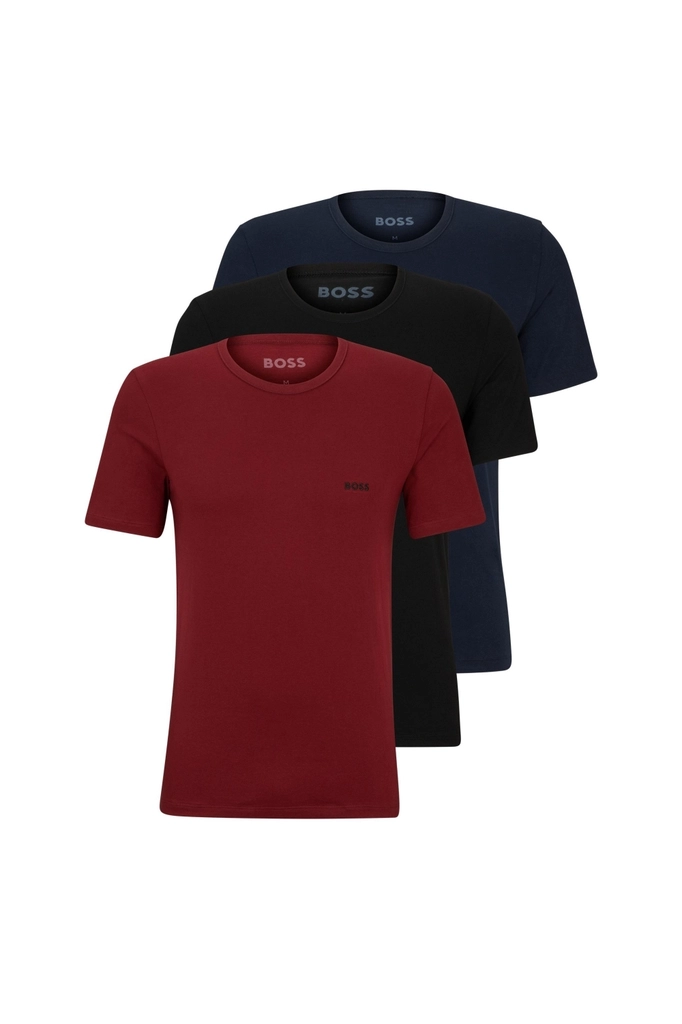 Hugo Boss Mens T-shirt Rn 3 P Classic Navy/Black/Burgundy - Multicolour - Size Small